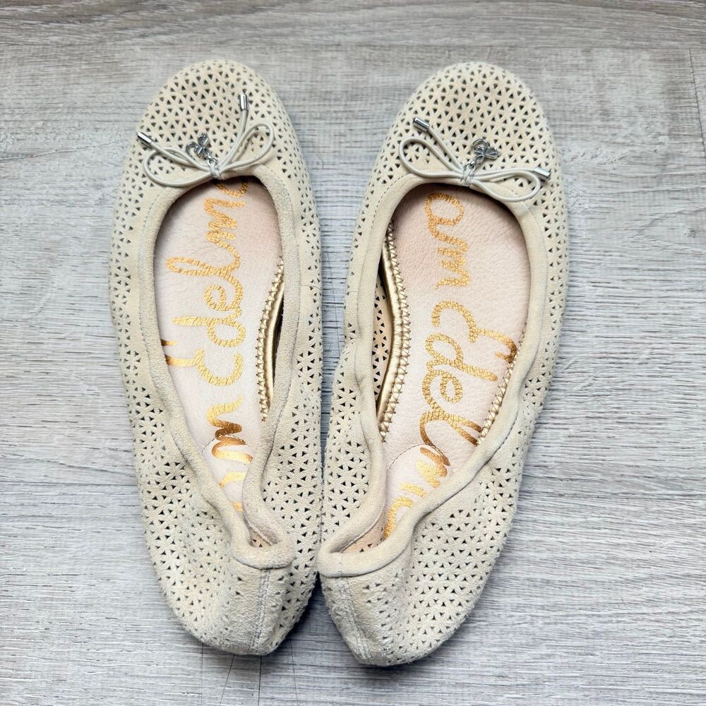 Sam Edelman Women's Felicia Flat Size 7 Cream Tan Suede Perforated Ballet Shoe - Picture 6 of 8